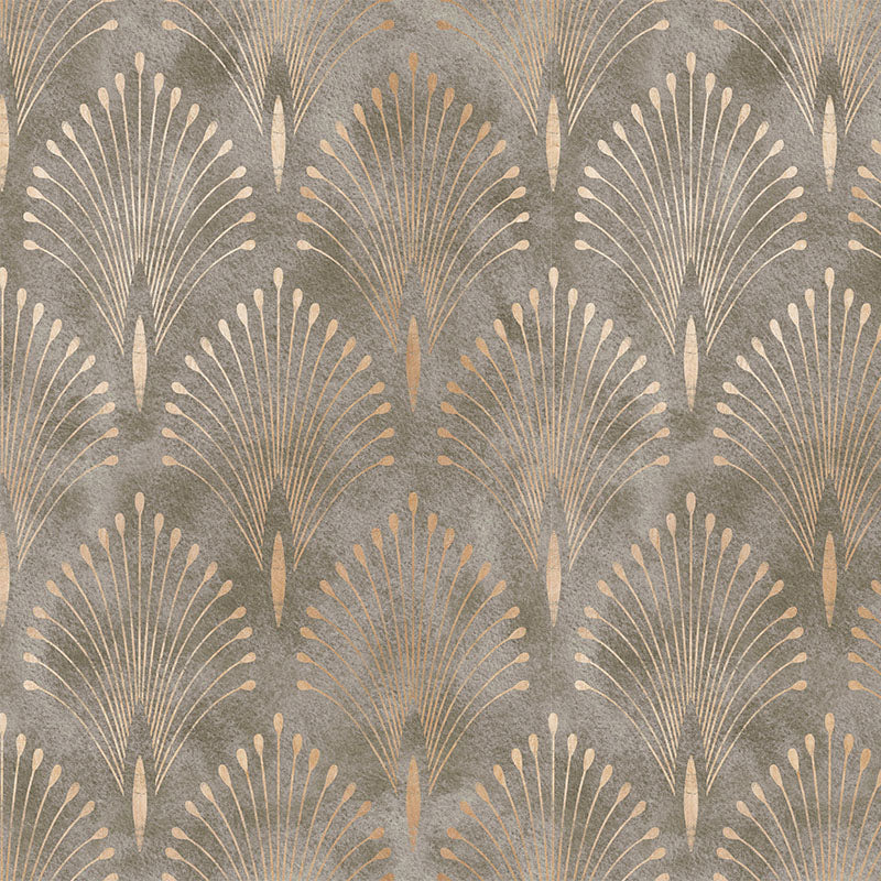 Feathercrest Stone neutral Crib 5 velvet fabric flat image with fan shaped feather pattern