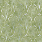 Feathercrest Willow green velvet fabric flat image with refined feather crest Art Deco motif