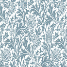 Wedgwood blue William Morris inspired velvet upholstery fabric with a botanical pattern