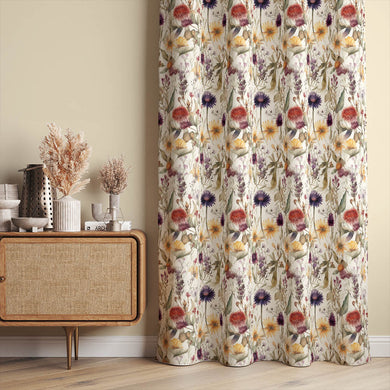 Fleur Linen Curtain Fabric - Berry