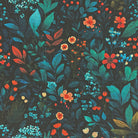 Leaf pattern curtain fabric in teal – cotton printed folk botanical and floral design
