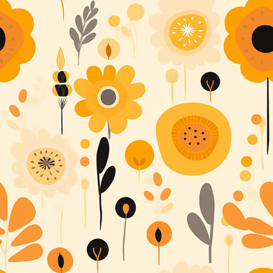 Folk Daisy Cotton Curtain Fabric Sample - Mustard