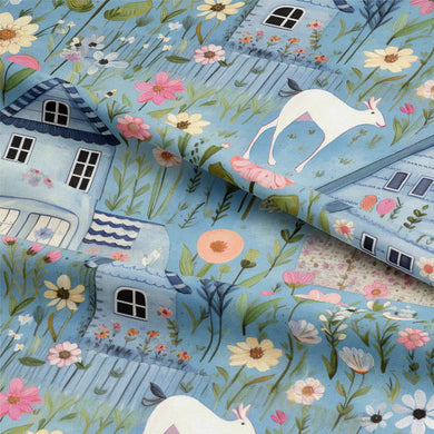  Beautiful blue cotton fabric for Folk House curtains 