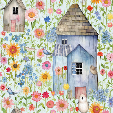 Folk House Curtain Fabric Sample - Duck Egg