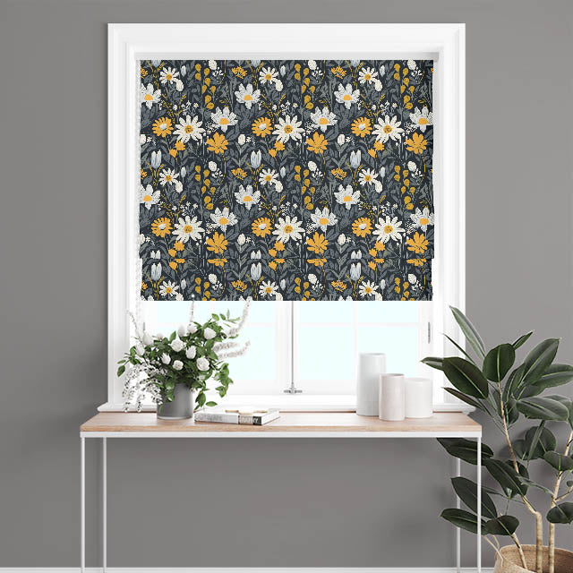 Folk Pasture Cotton Curtain Fabric - Ochre