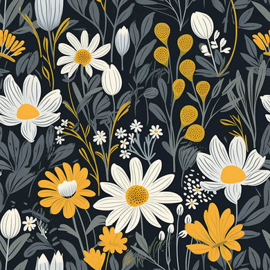 Folk Pasture Cotton Curtain Fabric - Ochre