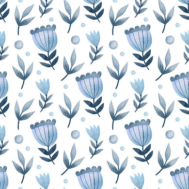 Folk Stem Cotton Curtain Fabric in Blue, perfect for rustic decor