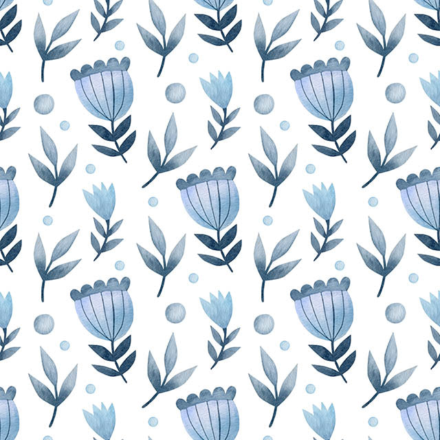 Folk Stem Cotton Curtain Fabric in Blue, perfect for rustic decor