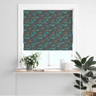 Leaf pattern curtain fabric teal Roman blind – printed cotton woodland curtain fabric