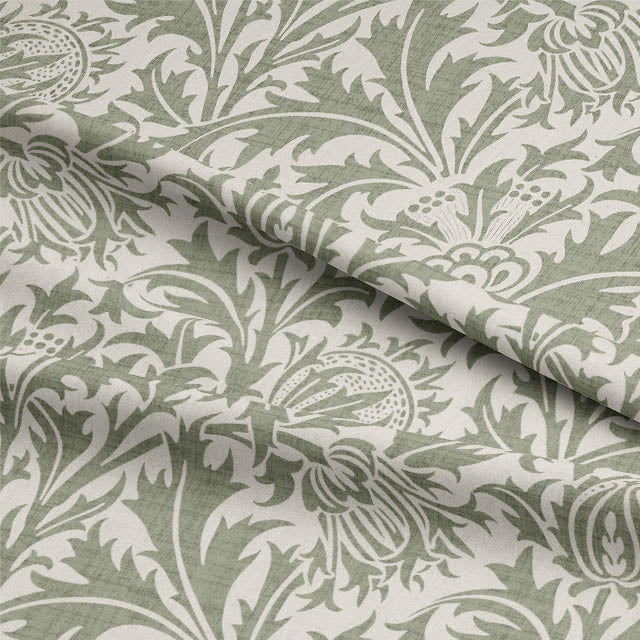 Close-up of Fouet Linen Curtain Fabric - Fennel in natural light