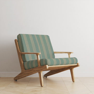 Foxwolde Striped Upholstery Fabric in Duck Egg – mid-century chair with striped fabric seat