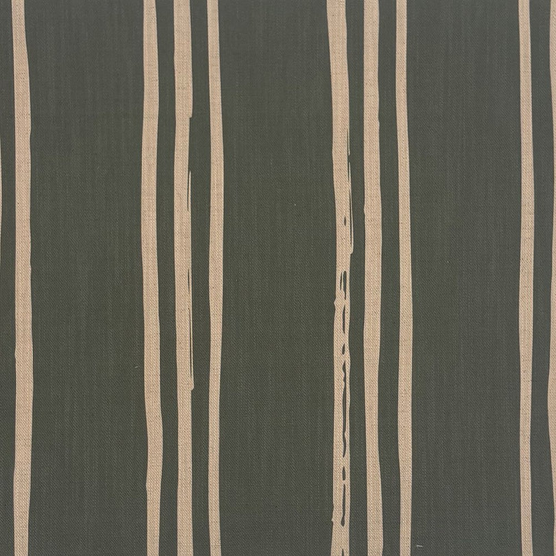 Foxwolde Striped Upholstery Fabric in Fennel – fabric close-up with green hand-drawn stripes