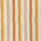 Flat lay image of Fremont Apricot striped curtain fabric in warm red, orange, and taupe linen.