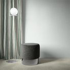 Fremont Duck Egg striped curtain fabric styled as curtains in a calm, coastal interior.