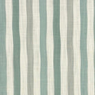Flat lay image of Fremont Duck Egg striped curtain fabric in soft aqua, ivory, and grey tones.