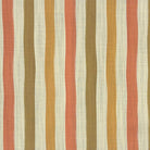 Flat lay image of Fremont Golden striped curtain fabric with ochre, orange, and neutral stripes.