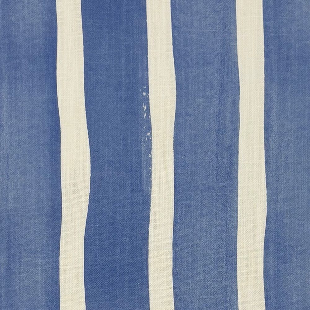 Flat image of Fresno Stripe Blue linen curtain fabric in bold cobalt and off-white alternating vertical stripes