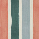 Flat image of Fresno Stripe Multi linen curtain fabric with vertical stripes in coral, green, blue and cream