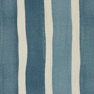 Flat image of Fresno Stripe Ocean linen curtain fabric with mid-blue and ivory hand-drawn style vertical stripes