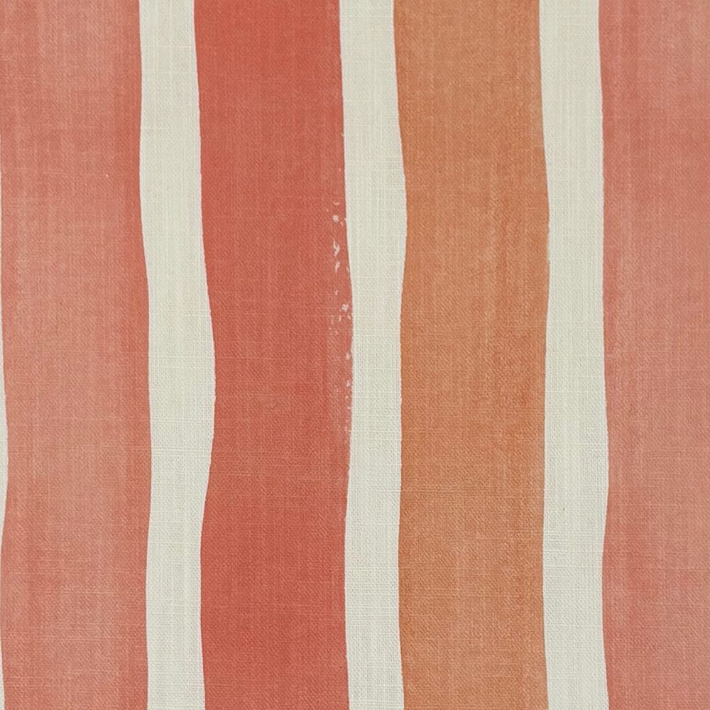 Flat image of Fresno Stripe Peach linen curtain fabric in warm coral, terracotta and ivory wide vertical stripes