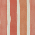 Flat image of Fresno Stripe Peach linen curtain fabric in warm coral, terracotta and ivory wide vertical stripes
