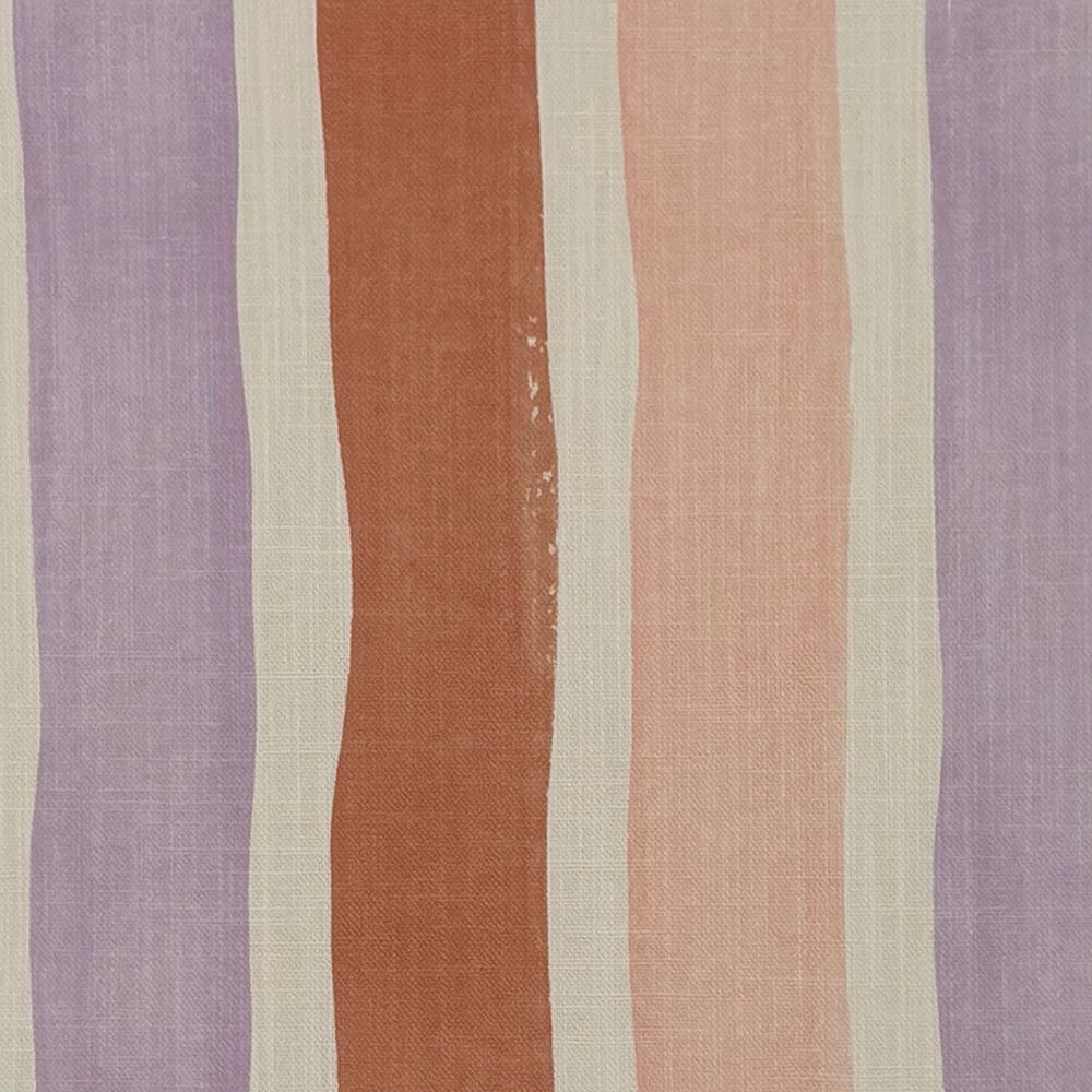 Flat image of Fresno Stripe Sorbet linen curtain fabric with stripes in lilac, rust, blush pink and ivory tones