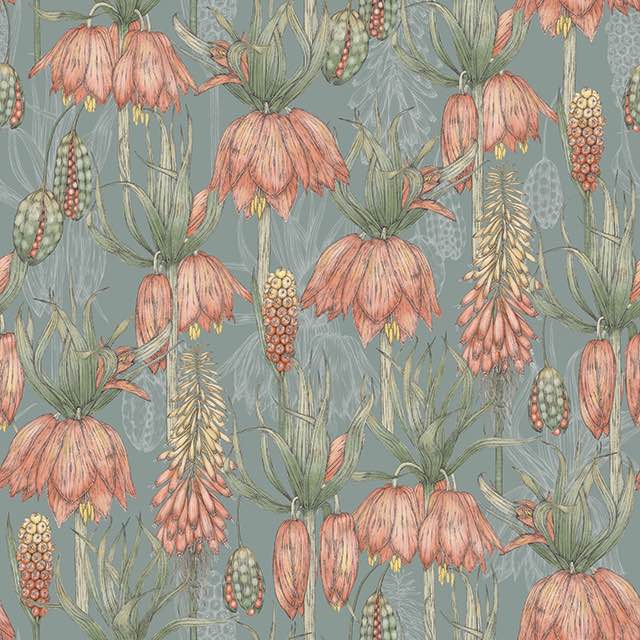 Fritillaria Dusk velvet upholstery fabric – floral velvet fabric close-up