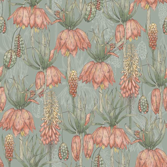 Fritillaria Teal Mist velvet upholstery fabric – floral velvet fabric close-up
