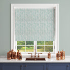 Garston Ice Blind — Linen curtain fabric in pale aqua Ice colour used as a roman blind