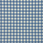 Flat lay image showing blue gingham check upholstery fabric in close-up detail.