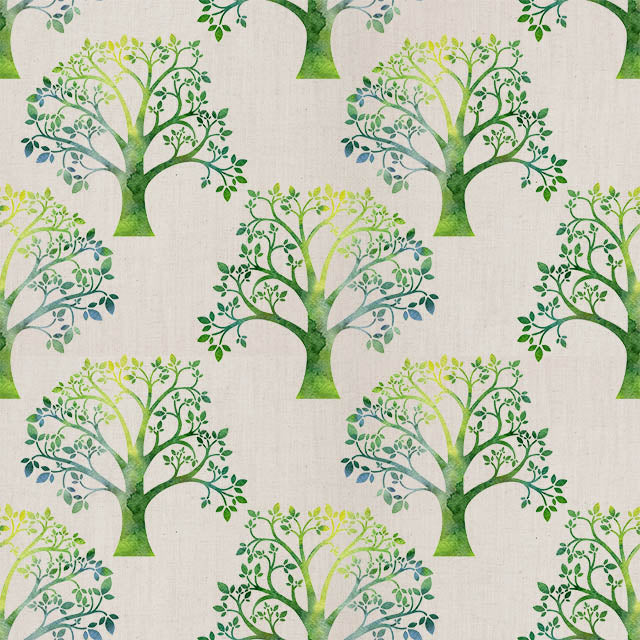 Grand Trees Linen Curtain Fabric - Green