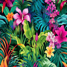 Guyana floral velvet fabric flat view showing vibrant multicoloured botanical design on luxury velvet upholstery fabric