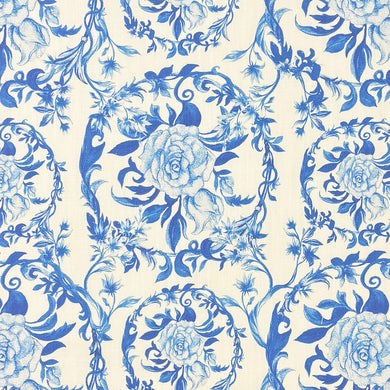 Hammersley Blue Linen Curtain Fabric – traditional floral design