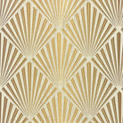 art deco upholstery fabric with gold and neutral fan motif printed on linen blend upholstery fabric