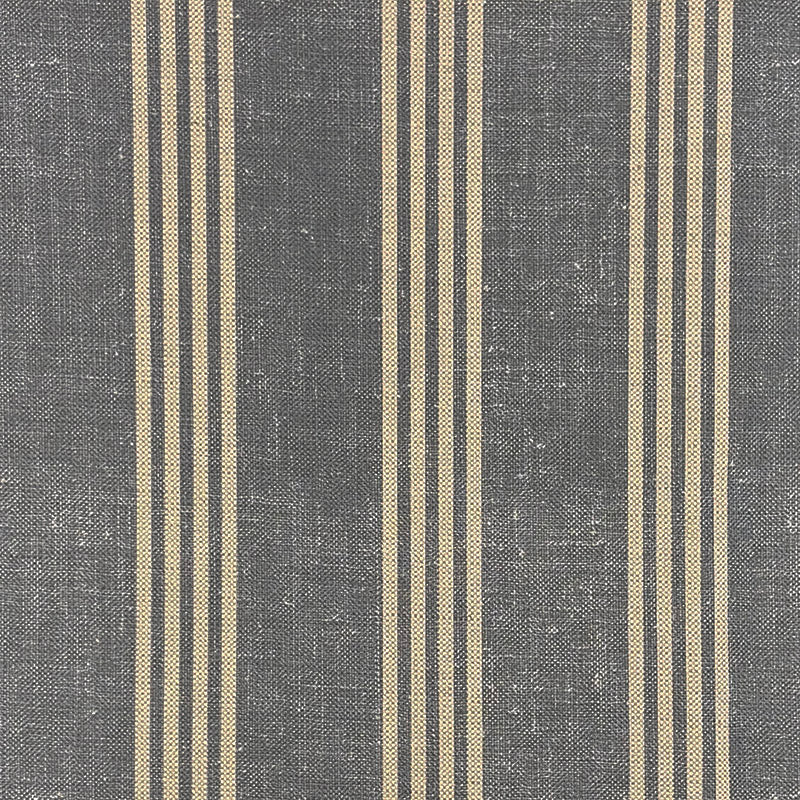 Hampton Charcoal striped upholstery fabric flat image, dark cotton-linen stripe for chairs, headboards, curtains and Roman blinds