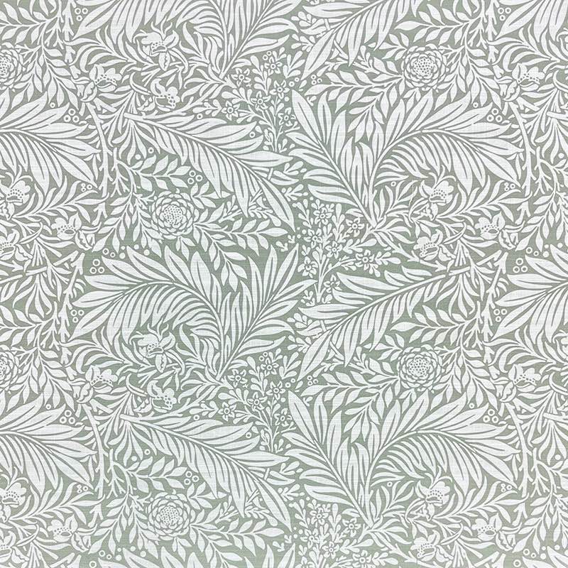 Laurel Green velvet upholstery fabric with white botanical print – flat texture image