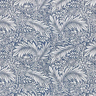 Lauren Blue velvet upholstery fabric with ivory leaf and floral pattern – flat image
