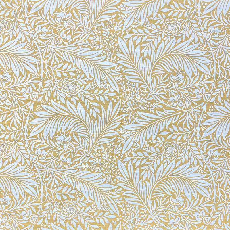 Honey Ochre velvet fabric with off-white botanical design – upholstery fabric flat image