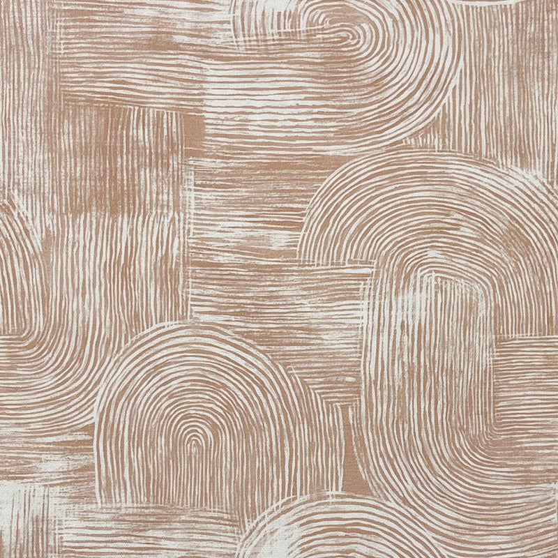     beige hand drawn cotton curtain fabric with layered curved line pattern and soft neutral tones