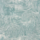     duck egg blue printed curtain fabric with sketch style pattern and overlapping curved forms