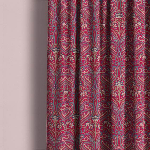 Hathaway Linen Curtain Fabric - Red