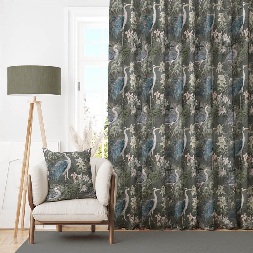 Heron Garden - Bird Patterned Printed Upholstery Fabric