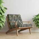 Forest green Heronries velvet upholstery fabric used on armchair – bird print velvet for upholstery”