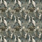 Heronries velvet upholstery fabric in forest green – bird and foliage pattern on durable printed velvet