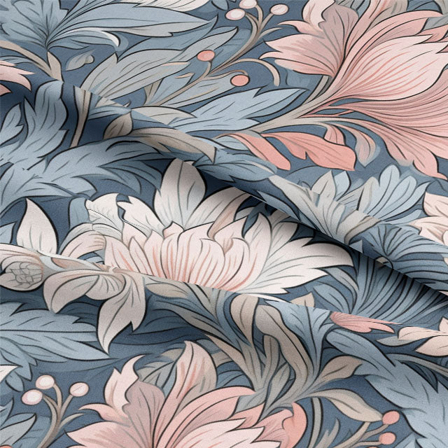Two panels of Hidecote Linen Curtain Fabric in soothing Blue and Pink