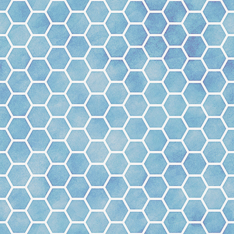 Sky blue honeycomb curtain fabric with a fresh repeating geometric motif