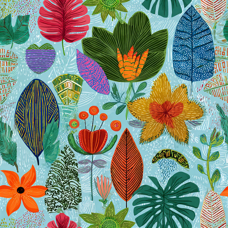 Isla velvet fabric flat lay showing bold multicoloured floral and leaf pattern on luxury velvet upholstery fabric