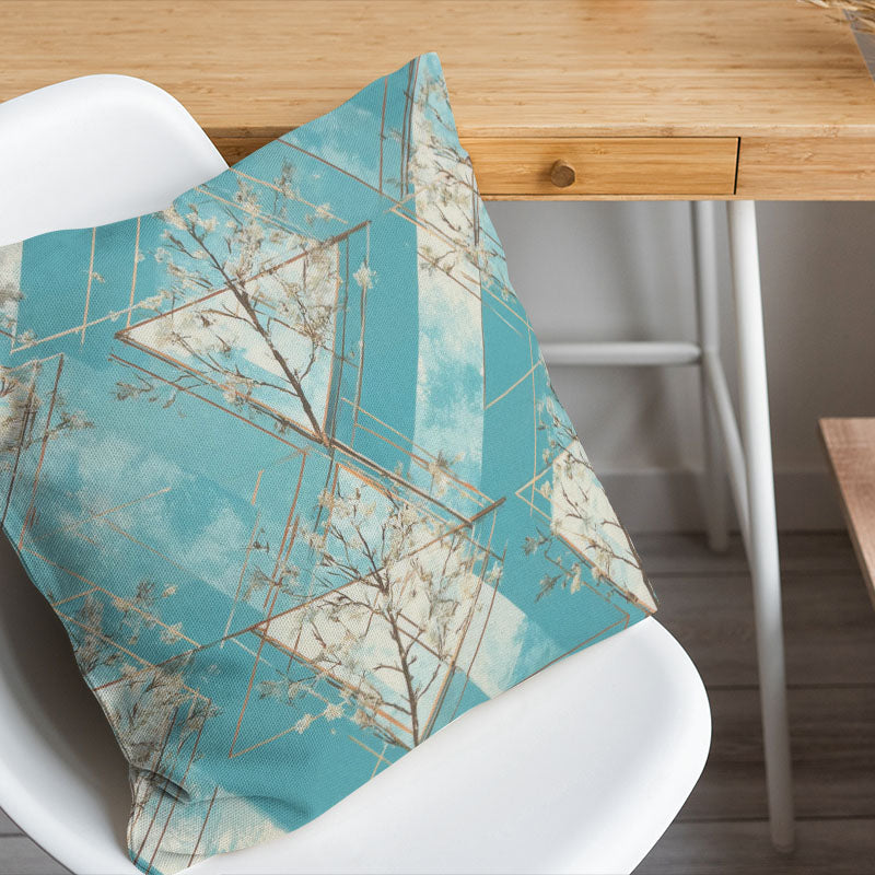 Leaf pattern curtain fabric blue geometric botanical cushion cotton linen fabric