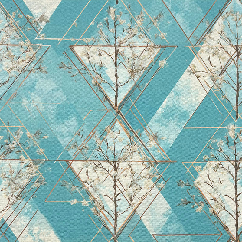 Blue leaf pattern curtain fabric geometric tree design cotton linen basecloth detail