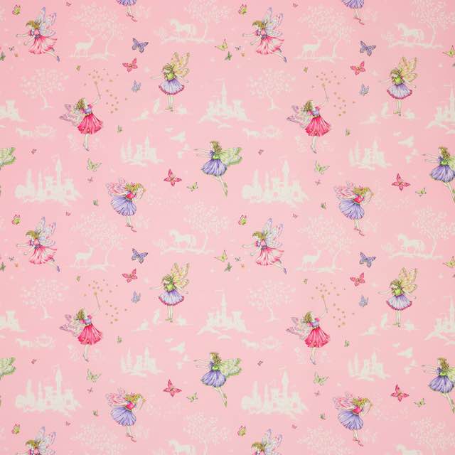 Jane Churchill  Fairyland printed cotton fabric  - J797F-01-4.6m-Roll end- Pink